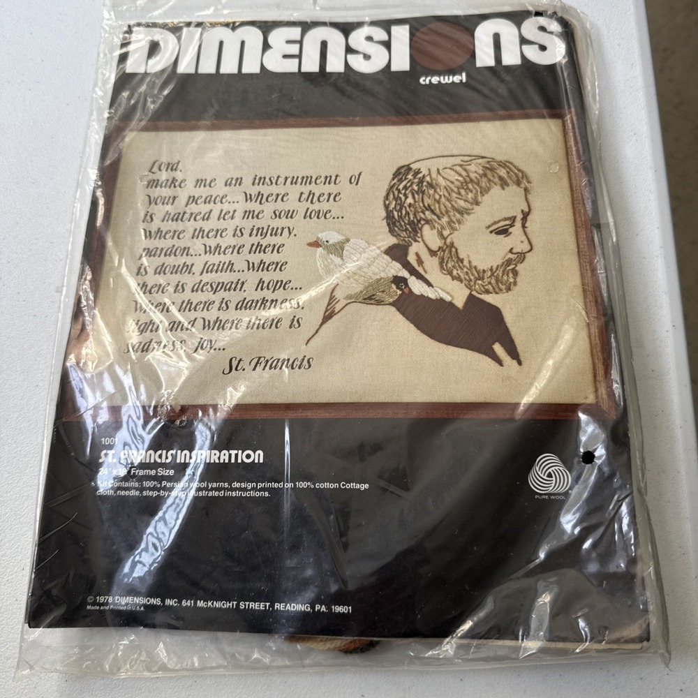dimensions cross stitch kit St. Francis Insp #1001 1978 New Sealed 24x16 Wool